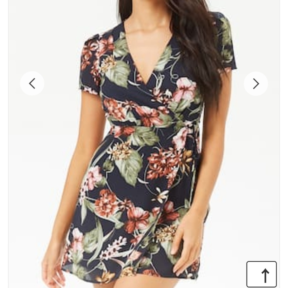 Chiffon Floral Wrap Navy Dress